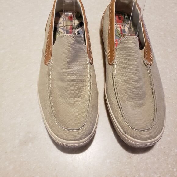 Tommy Bahama Calderon Venetian Leather Canvas Slip-On Drivers Tan Men's US 7.5 - Picture 3 of 7